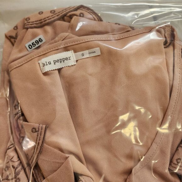 Blu Pepper For Anthropologie Dress Womens Small Brown Embroidered Flutter Sleeve - Picture 8 of 8